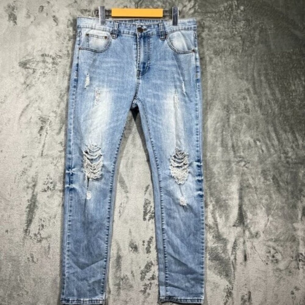 Uh Denim Mens Jeans 34x32 Blue Distressed Skinny Ripped Y2K